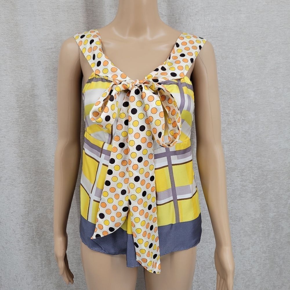 Anthropologie Yellow Gray Silk Sweet And Sour Blouse Top Women's 0 NEW NWT